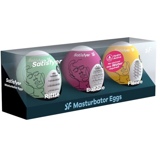 SATISFYER - 3 HUEVOS MASTURBADORES RIFFLE, BUBBLE Y FIERCE - Imagen 2